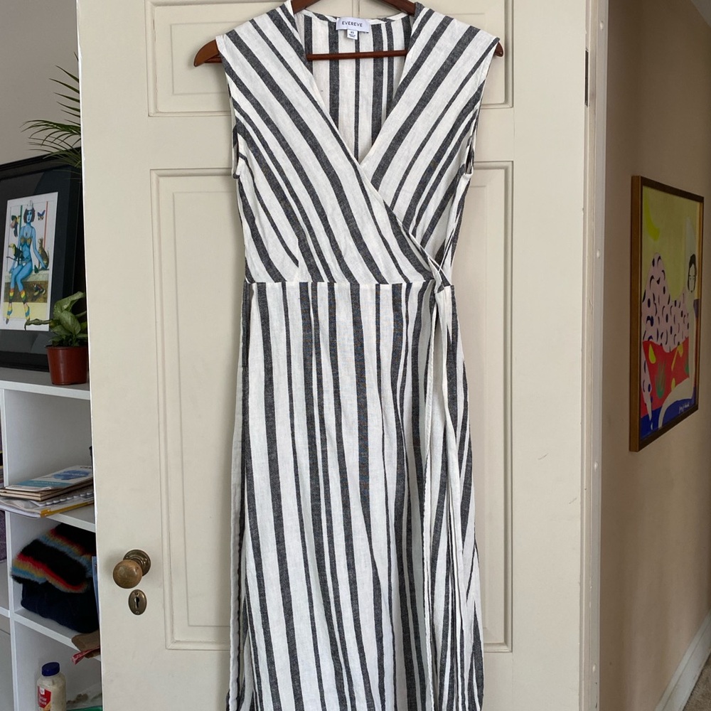 Evereve Black and White Striped Midi Dress